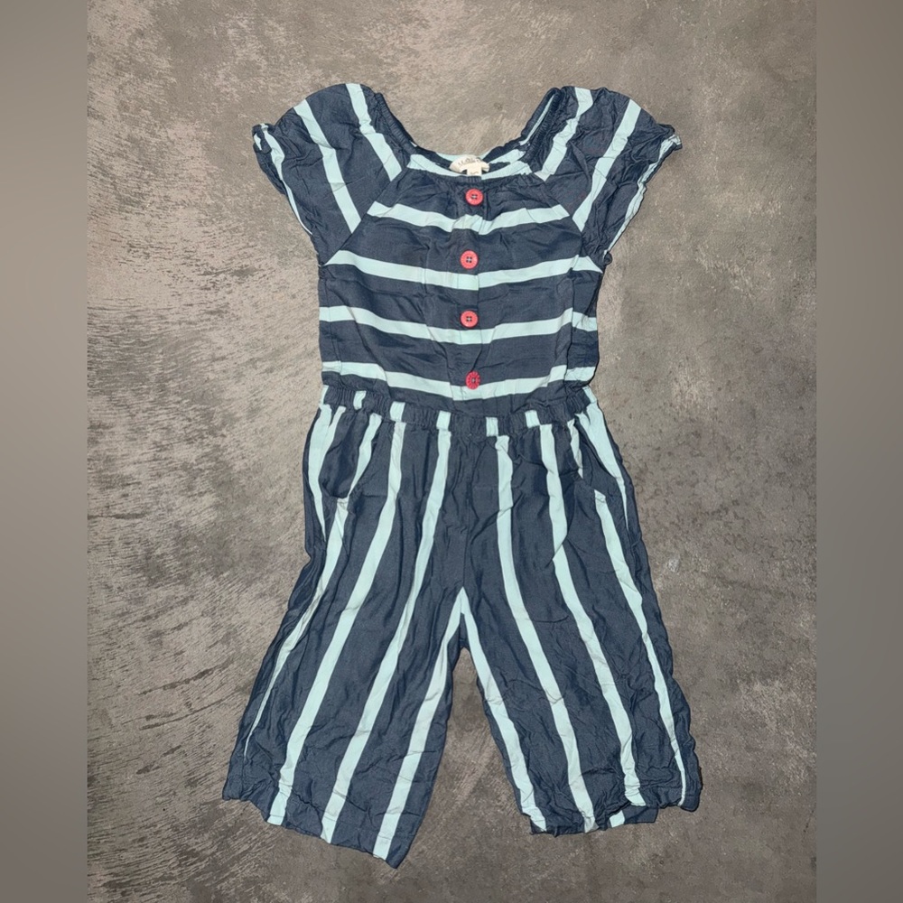 Matilda Jane Girls Size 4 Denim and Blue Striped Romper